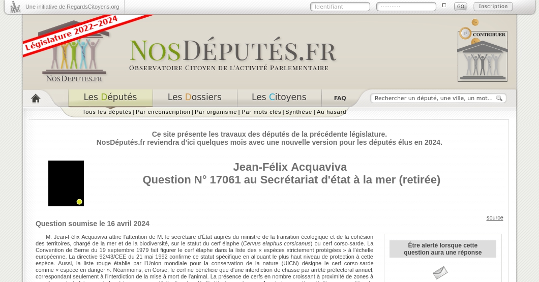 Jean-Félix Acquaviva : Question N° 17061 au Secrétariat d'état à la mer (retirée)